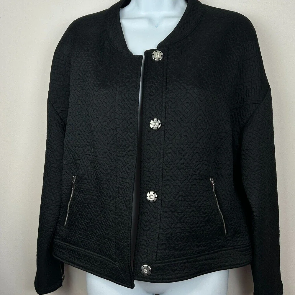 Rebecca Minkoff Black Quilted Moto Jacket Floral Lining Size M - Picture 3 of 14